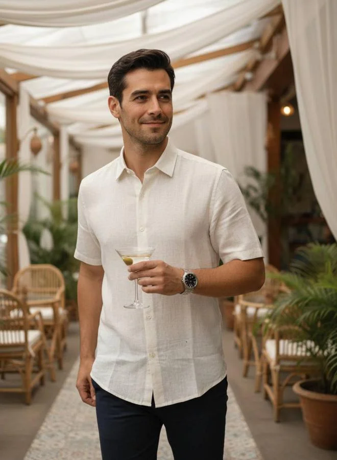 ترولوم قميص قطن سادة بقصة عادية للرجال